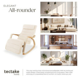 Tectake 1 Rocking Chair Onda - With Armrests, Comfortable Padding With Pillow, 5-Step Adjustable Footrest  - Beige - thumbnail 7