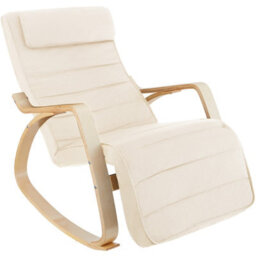 Tectake 1 Rocking Chair Onda - With Armrests, Comfortable Padding With Pillow, 5-Step Adjustable Footrest  - Beige