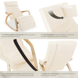 Tectake 1 Rocking Chair Onda - With Armrests, Comfortable Padding With Pillow, 5-Step Adjustable Footrest  - Beige - thumbnail 5