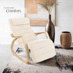 Tectake 1 Rocking Chair Onda - With Armrests, Comfortable Padding With Pillow, 5-Step Adjustable Footrest  - Beige - thumbnail 8