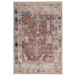 Loomed Tribal Design Cotton Chenille Rug Brown Blue Machine Washable 120Cm X 170Cm - thumbnail 7