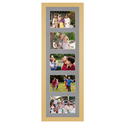 AK Frames 26X8 Mustard Yellow Modern Multi Photo Frame With Mid Grey Mount - Holds 5 Apertures (5X) 6X4 Photos - image 1