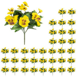 Blooming Artificial - 28Cm / 1Ft Yellow Faux Pansy Bush Multi-Pack - thumbnail 2