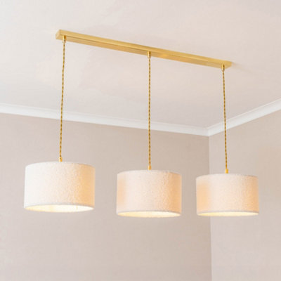 Valuelights Reni Cream Boucle Drum Shade 3 Drop Bar Gold Diner Ceiling Light With Led Bulbs - image 1