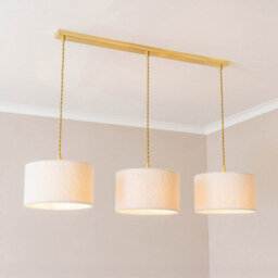 Valuelights Reni Cream Boucle Drum Shade 3 Drop Bar Gold Diner Ceiling Light With Led Bulbs - thumbnail 1