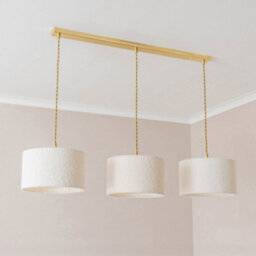 Valuelights Reni Cream Boucle Drum Shade 3 Drop Bar Gold Diner Ceiling Light With Led Bulbs - thumbnail 3