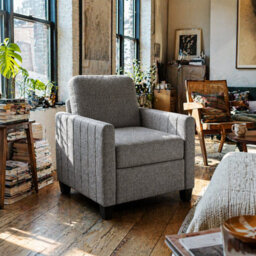 Wyld Haus Vazi Lodi Light Grey Upholstered Box-Style Accent Armchair, Compact Modern Design - thumbnail 1