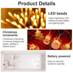 CLEFFNS Christmas Light String 10 Ft 20 Led Warm White String Lights With Santa Snowman And Tree Shapes For Holiday Festival Decoration - thumbnail 2