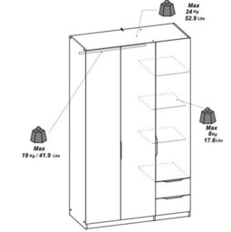 FurniComp LTD Furnicomp Chicago 3 Door 2 Drawer Matt White 120Cm Space Saving Triple Wardrobe - thumbnail 8
