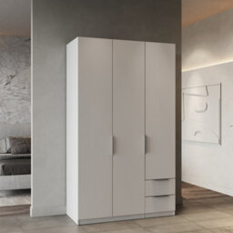 FurniComp LTD Furnicomp Chicago 3 Door 2 Drawer Matt White 120Cm Space Saving Triple Wardrobe - thumbnail 1