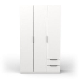 FurniComp LTD Furnicomp Chicago 3 Door 2 Drawer Matt White 120Cm Space Saving Triple Wardrobe - thumbnail 2