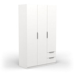 FurniComp LTD Furnicomp Chicago 3 Door 2 Drawer Matt White 120Cm Space Saving Triple Wardrobe - thumbnail 6