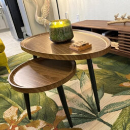 Fativo Nordic Style Wooden Nesting Coffee Table Round Oval Small Space Sofa Side Table W/ Metal Legs - thumbnail 8