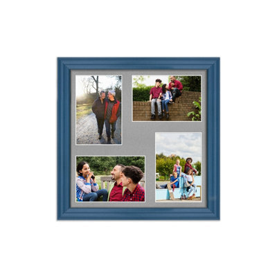 AK Frames 12X12 Navy Blue Classic Multi Photo Frame With Silver Mount - Holds 4 Apertures (4X) 6X4 Photos - image 1