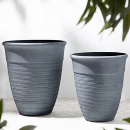 Wyld and Coco All-Weather Square Planter 43Cm Grey Fibre-Clay - Flared, Textured Design - thumbnail 2