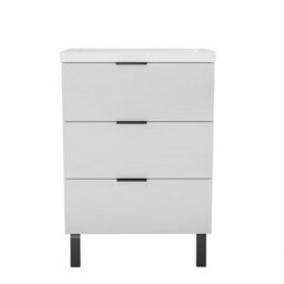 AVER-GROWTH 600mm Bathroom Vanity Unit With Sink Matt White Floor Standing Bathroom Storage Cabinet 3 Drawers Black Handles - thumbnail 2