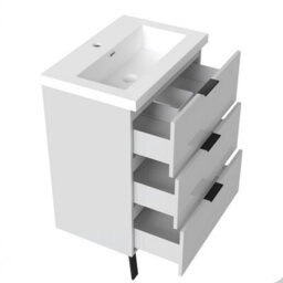 AVER-GROWTH 600mm Bathroom Vanity Unit With Sink Matt White Floor Standing Bathroom Storage Cabinet 3 Drawers Black Handles - thumbnail 4