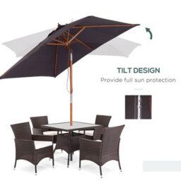 Outsunny Wooden Patio Umbrella Market Parasol Outdoor Sunshade 6 Ribs Deep Grey - thumbnail 4