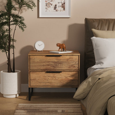 Tamworth Double 2 Drawer Bedside Cabinet In Vintage Oak (Ready Assembled) - image 1