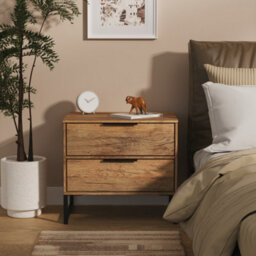 Tamworth Double 2 Drawer Bedside Cabinet In Vintage Oak (Ready Assembled) - thumbnail 1