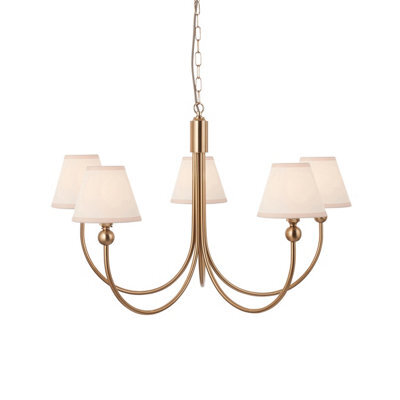 Loops Stylish Brushed Aged Brass Pendant Light With Vintage White Fabric Shade - image 1