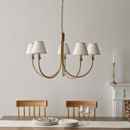 Loops Stylish Brushed Aged Brass Pendant Light With Vintage White Fabric Shade - thumbnail 3