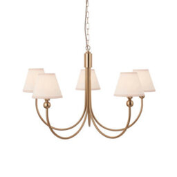 Loops Stylish Brushed Aged Brass Pendant Light With Vintage White Fabric Shade - thumbnail 1