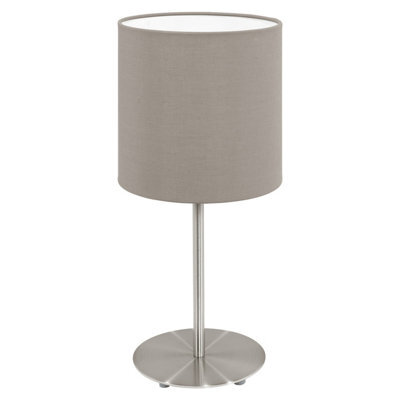 Elegant Satin Nickel Table Desk Lamp With Taupe Fabric Shade - image 1