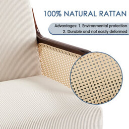 Thehotsale 63 X 73.5 X 79Cm Beige Corduroy Armchair With Rattan Armrest And Wooden Legs - thumbnail 7