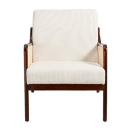 Thehotsale 63 X 73.5 X 79Cm Beige Corduroy Armchair With Rattan Armrest And Wooden Legs - thumbnail 3