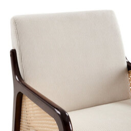 Thehotsale 63 X 73.5 X 79Cm Beige Corduroy Armchair With Rattan Armrest And Wooden Legs - thumbnail 6