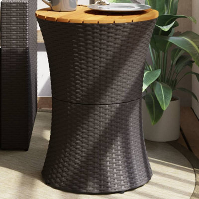 Walplus Garden Side Table Drum Shape Black Poly Rattan And Solid Wood - image 1