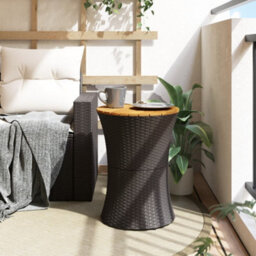 Walplus Garden Side Table Drum Shape Black Poly Rattan And Solid Wood - thumbnail 3