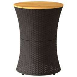 Walplus Garden Side Table Drum Shape Black Poly Rattan And Solid Wood - thumbnail 4