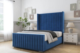 "Sloomy Marlborough Navy Plush Bed Frame With 50""  Upholstered Wingback Headboard 6' Super King" - thumbnail 2