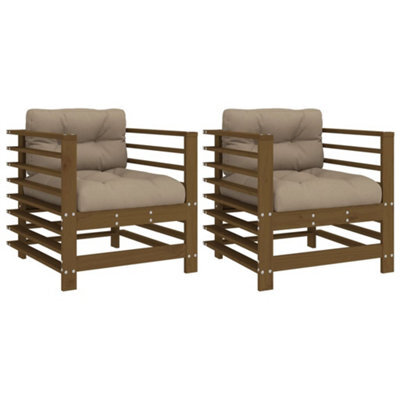 Berkfield Rustic Garden Chairs With Cushions 2 Pcs Honey Brown Solid Wood Pine
