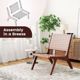 2 Pcs Woven Leather Accent Chair Modern Lounge Chair Armless Reading Side Chair - thumbnail 5