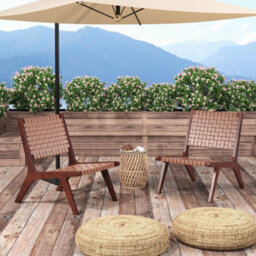 2 Pcs Woven Leather Accent Chair Modern Lounge Chair Armless Reading Side Chair - thumbnail 1
