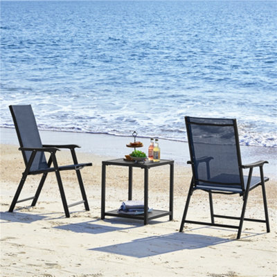 Yaheetech Navy Blue Set Of 2 Outdoor Texteline Folding Dining Chairs With Backrest And Armrests - image 1