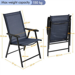 Yaheetech Navy Blue Set Of 2 Outdoor Texteline Folding Dining Chairs With Backrest And Armrests - thumbnail 3