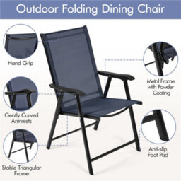 Yaheetech Navy Blue Set Of 2 Outdoor Texteline Folding Dining Chairs With Backrest And Armrests - thumbnail 4
