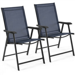 Yaheetech Navy Blue Set Of 2 Outdoor Texteline Folding Dining Chairs With Backrest And Armrests - thumbnail 2