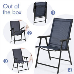 Yaheetech Navy Blue Set Of 2 Outdoor Texteline Folding Dining Chairs With Backrest And Armrests - thumbnail 7