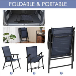 Yaheetech Navy Blue Set Of 2 Outdoor Texteline Folding Dining Chairs With Backrest And Armrests - thumbnail 6