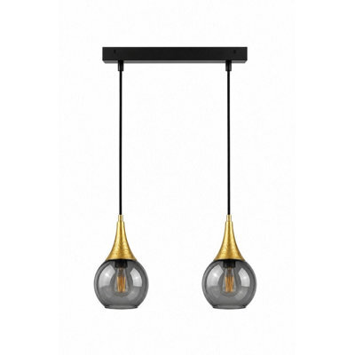Luminosa Lighting Luminosa Lacrima Bar Pendant Ceiling Light Black, Gold Smoky Glass Shade 2X E27 - image 1
