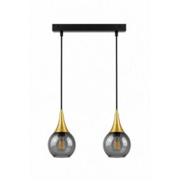 Luminosa Lighting Luminosa Lacrima Bar Pendant Ceiling Light Black, Gold Smoky Glass Shade 2X E27 - thumbnail 1