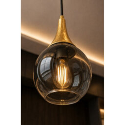 Luminosa Lighting Luminosa Lacrima Bar Pendant Ceiling Light Black, Gold Smoky Glass Shade 2X E27 - thumbnail 5