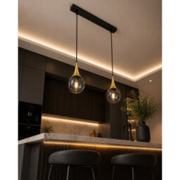 Luminosa Lighting Luminosa Lacrima Bar Pendant Ceiling Light Black, Gold Smoky Glass Shade 2X E27 - thumbnail 3