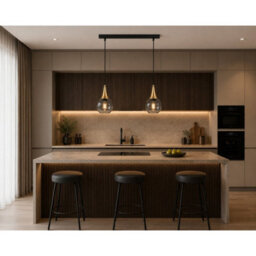 Luminosa Lighting Luminosa Lacrima Bar Pendant Ceiling Light Black, Gold Smoky Glass Shade 2X E27 - thumbnail 2