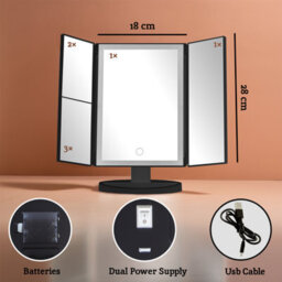 Orsina Portable Tri Fold Border Black Table Mirror, Tri Fold Design Table Mirror, Versatile Small Table Mirror - thumbnail 3